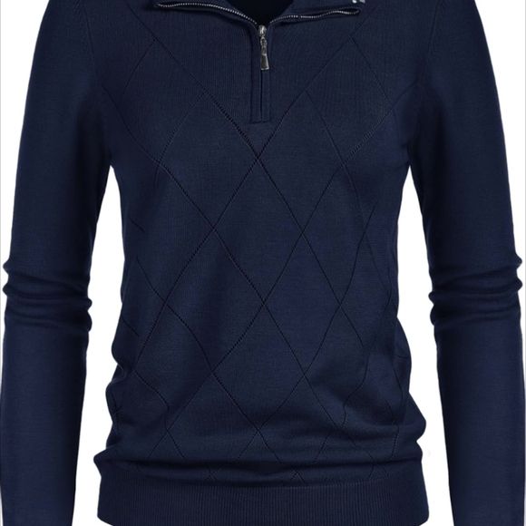 JACK SMITH Pullover Sweater Long Sleeve Argyle Quarter Zipper Collar Size S - Picture 2 of 11